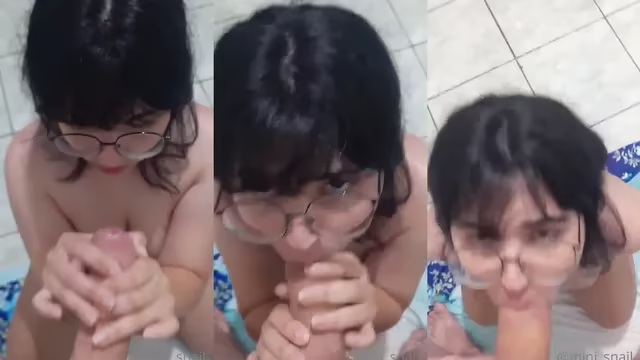 Ninfetinha nerd de óculos mamando gostoso e bebendo leitinho